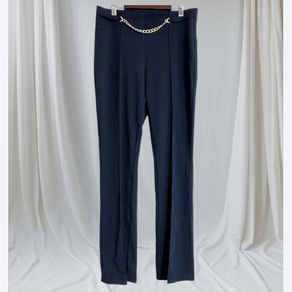 NYCC Women’s Navy Blue Dress Pants with Gold Chain Detail – Size 8 - Picture 1 of 6